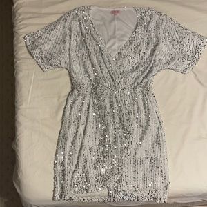 White and silver sequin romper